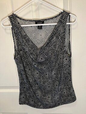 Express Women’s Tank Top – Black & White Geometric Floral Print – Size Large